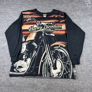Vintage Harley Davidson Shirt Women's XL  Motorcycles All Over Print Long Sleeve